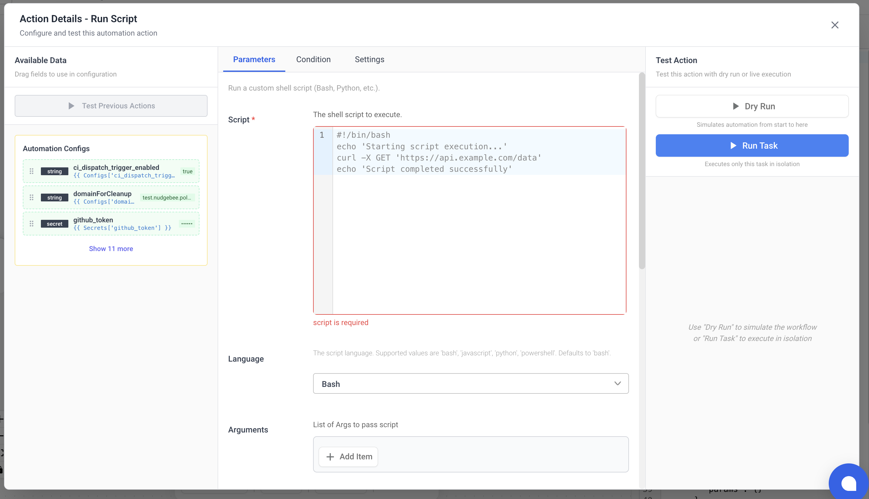 Run Script Task